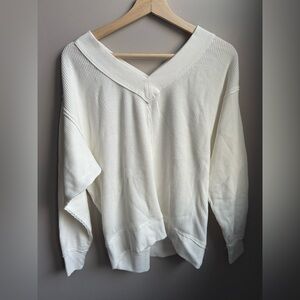Hippie Rose White V-Neck Waffle Knit Sweater